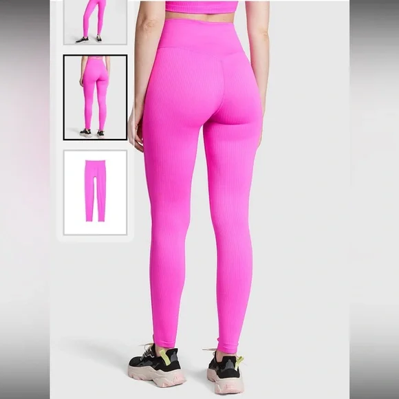 NWT Lot 2 Victorias Secret XL Full Length High Waist Ribbed Seamless Leggings!! - Picture 6 of 7